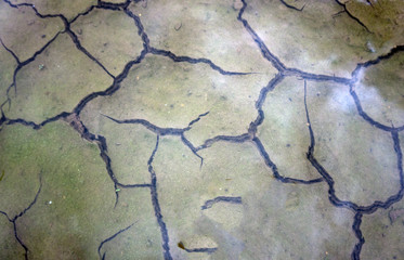 Dry, cracked earth, the top covered with water .