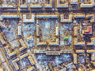 aerial city streets top view, building blocks