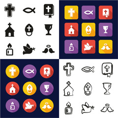 Christianity All in One Icons Black & White Color Flat Design Freehand Set