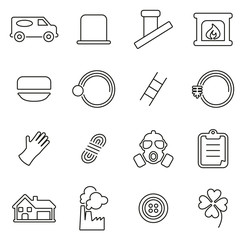 Chimney Sweeper Tools & Equipment Icons Thin Line Vector Illustration Set