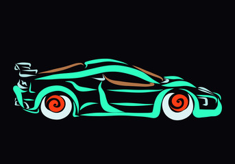 Colorful racing car on a black background