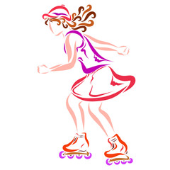 The girl quickly moves on roller skates