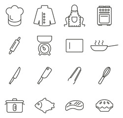 Chef or Cook Tools & Equipment Icons Thin Line Vector Illustration Set
