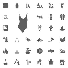 Pool wear icon. Swimsuit icon. Spa and Recreation vector set icons. Set of 33 spa icons.
