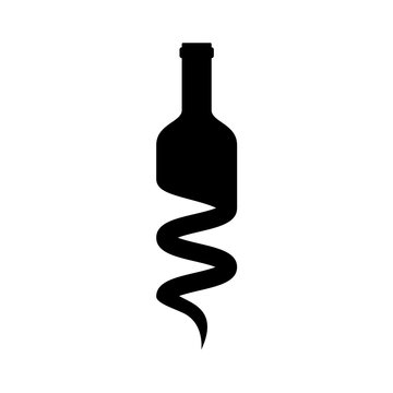 Logotipo botella de vino mitad sacacorchos negro en fondo blanco