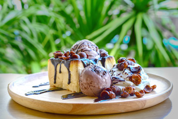Honey Santos with ice-cream and whipped cream