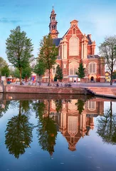 Foto op Plexiglas Amsterdam Canals - Westerkerk Church, Netherlands, Holland, Europe © TTstudio