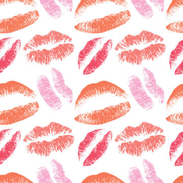 Pink lips kiss vector seamless pattern for valentines day february background