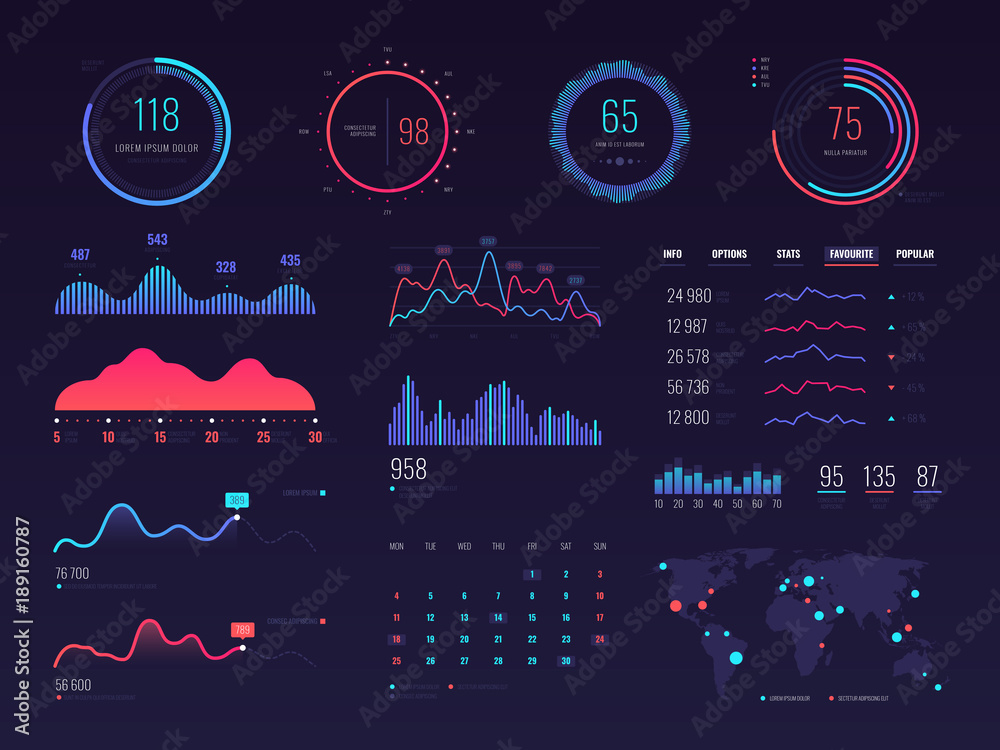 Poster intelligent technology hud vector interface. network management data screen with charts and diagrams