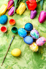 Easter Eggs, Paint and Tulips