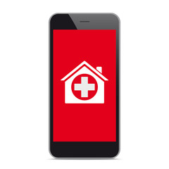 Black Smartphone Red Screen Cross Hospital