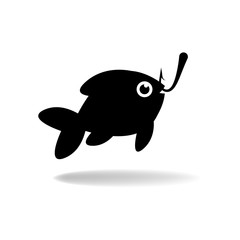  Fish caught on hook. Fishing symbol.