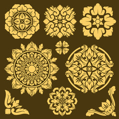 Thai traditional vector ornament and frame borders set