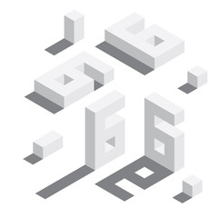 Number 6 in isometric style. White on white digits with shadows. Educational set