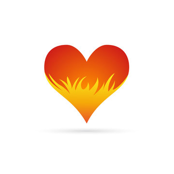 Simple vector icon of red heart and fire
