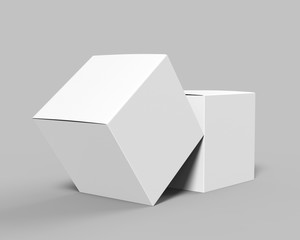 Blank white cube product packaging paper cardboard box. 3d render illustration.