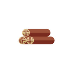 Three logs of wood, firewood, flat style vector illustration isolated on white background. Flat icon of firewood, wood logs, chocks, chunks stacked in pile