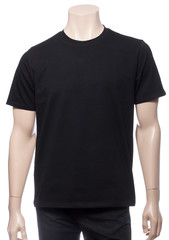 Black shortsleeve cotton tshirt on a mannequin isolated