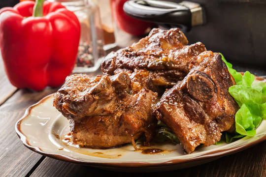 Pork Spare Ribs Served On A Plate