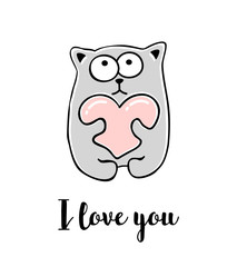 I love you. Hand drawn greeting card with Valentines day quote