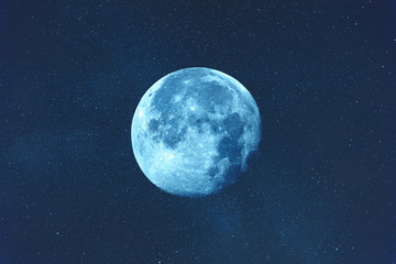 Obraz premium Full Moon on a dark starry sky with Milky Way silhouettes. 