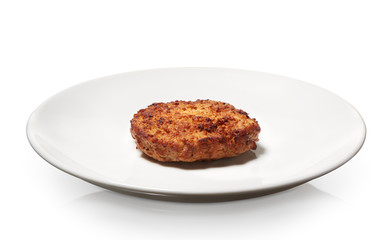 Hamburger on plate isolated on white background