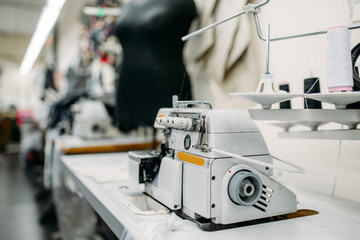 Sewing machine on clothing factory, nobody