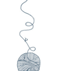 Vector yarn ball with long thread and knot. Hand drawn illustration for knitting and crochet classes projects, brochure, poster or cover - 189168734