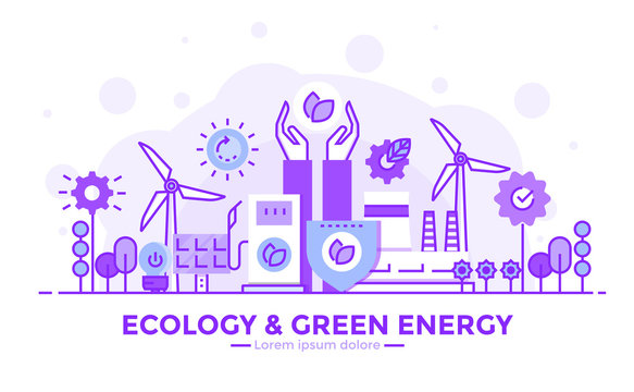 Flat Line Modern Concept Illustration - Ecology and Green Energy