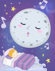 Kid Boy Sleep Mascot Moon Lullaby Illustration