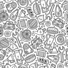Cartoon cute hand drawn Automotive seamless pattern