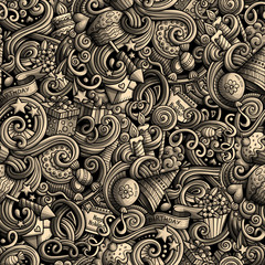 Cartoon cute doodles hand drawn Holidays seamless pattern