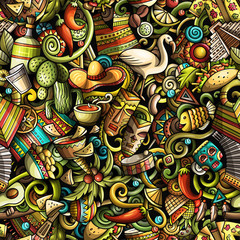 Cartoon cute doodles Latin America seamless pattern