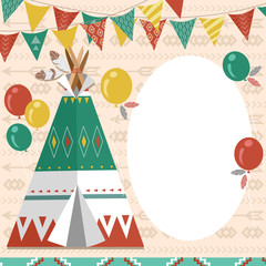 Native Indian Teepee Birthday Invitation Illustration © BNP Design Studio