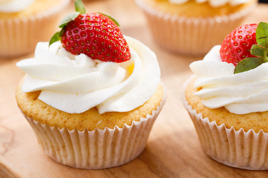 strawberry capcake in a cardboard box