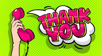 Thank you word bubble in pop art comics style.