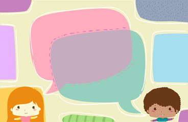 Kids Boy Girl Say Speech Bubble Illustration