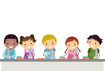 Stickman Kids Hand Washing Illustration