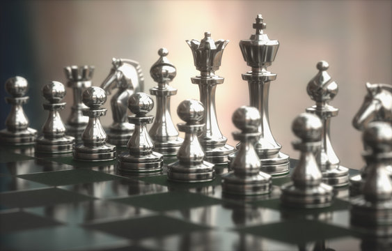 3D illustration. Pieces of chess game, image with shallow depth of field.