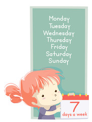 Kid Girl Lesson Days Week Illustration