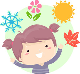 Kid Girl Lesson Seasons Illustration