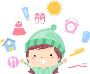 Kid Girl Morning Routine Illustration