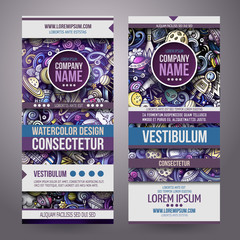 Cartoon cute colorful vector hand drawn doodles Space banners design