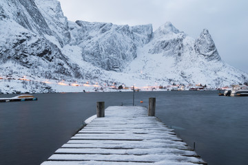 Reine village in winter - Lofoten islands , Norway 