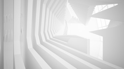 Fototapeta premium Abstract white interior multilevel public space with window. 3D illustration and rendering.