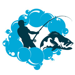 Fisherman with a fishing rod and water