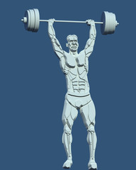 Strong weight lifter paper cut character 3D illustration isolated on blue. Collection.