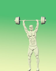Weight lifting paper cut character 3D illustration on gradient yellow-green background. Collection.