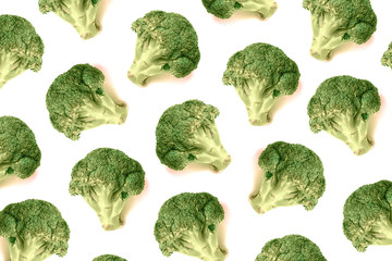Green broccoli pattern on white background isolated
