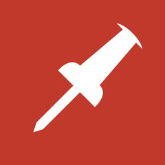 push pin icon on red background.
